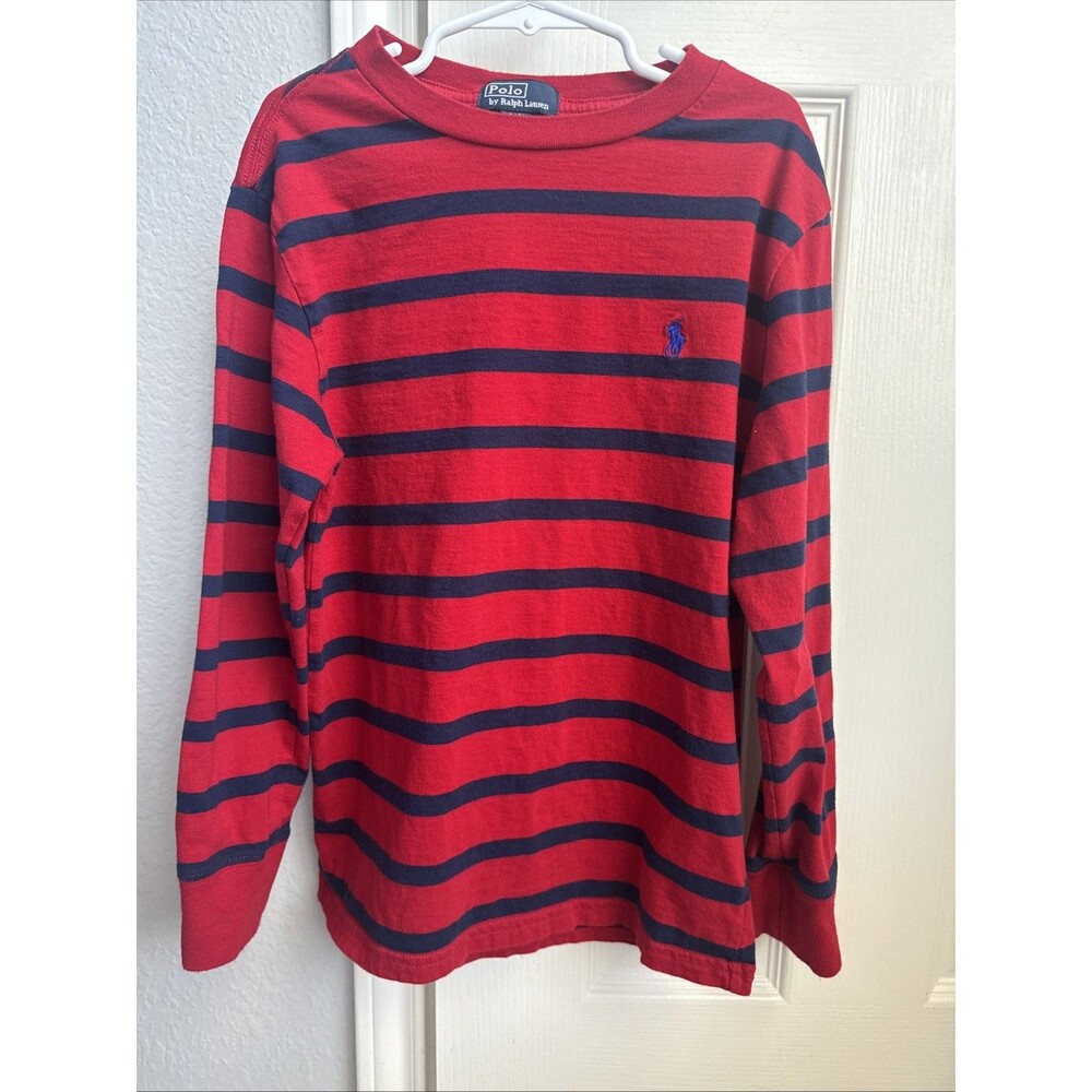 Polo Ralph Lauren Stripe Sweatshirt Youth S 8 Red Blue Crew Neck Long sleeves